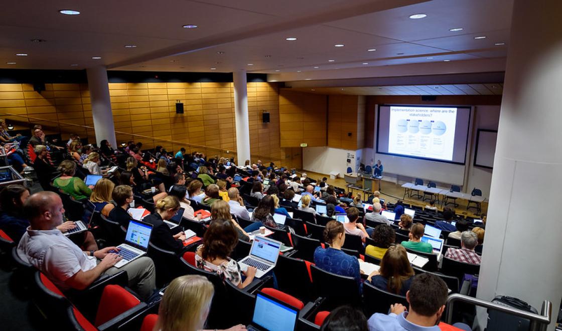 Packed lecture theatre